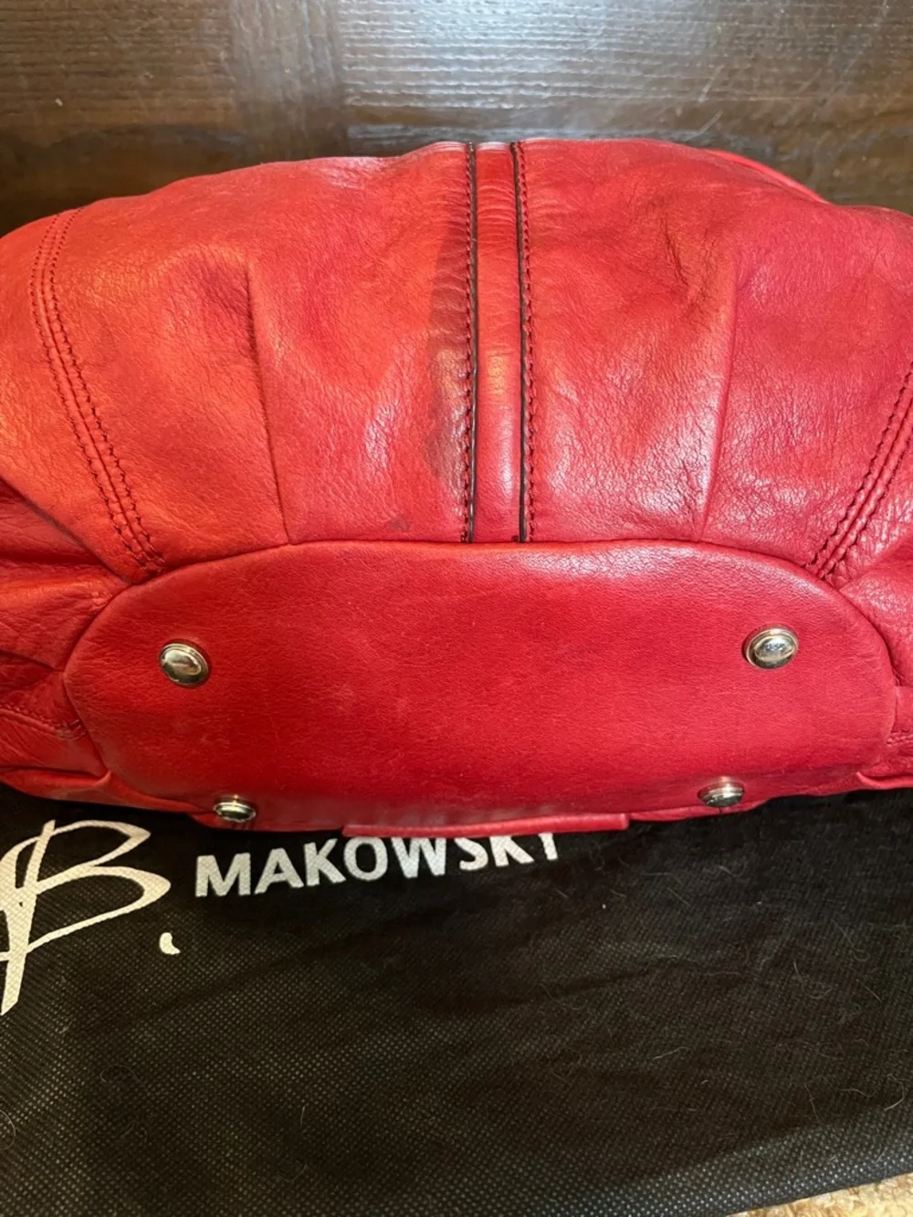 b. makowsky Red Leather Satchel with Silver Accents